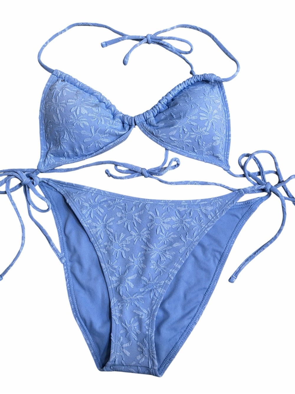 Valcom Light  Blue Floral Embroidered Tie Bikini Set